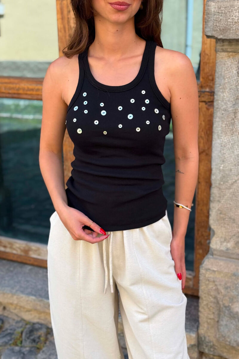 ONE COLOR BUTTON DETAILS WOMAN TANK TOP BLACK/ E ZEZE - 4