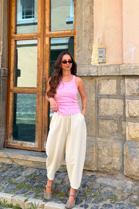 ONE COLOR BUTTON DETAILS WOMAN TANK TOP PINK/ROZE - 5