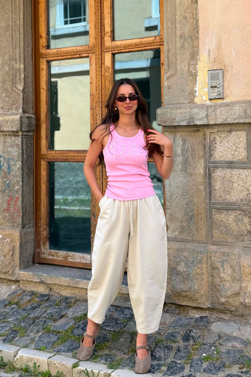 ONE COLOR BUTTON DETAILS WOMAN TANK TOP PINK/ROZE - 6