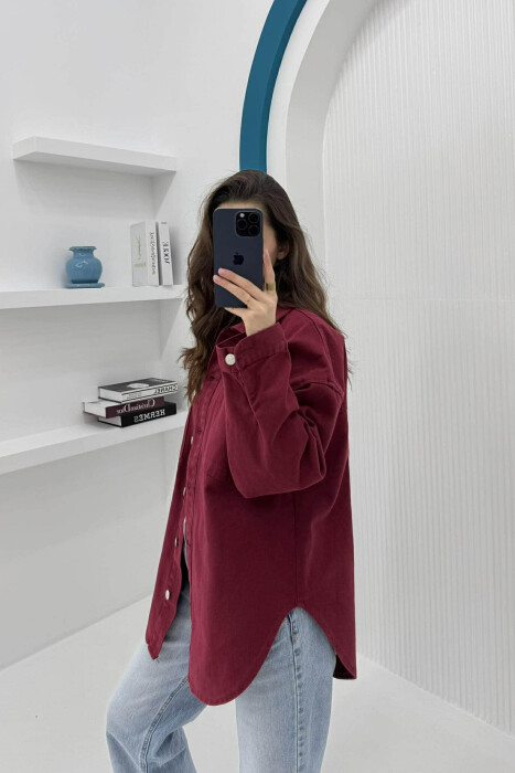 ONE COLOR BUTTON WOMEN DENIM JACKET BURGUNDY/VISHNJE - 2