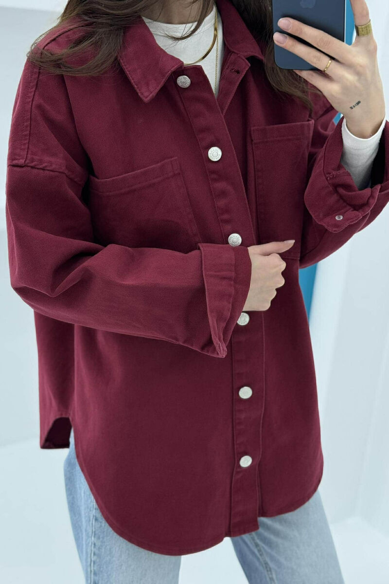 ONE COLOR BUTTON WOMEN DENIM JACKET BURGUNDY/VISHNJE - 3