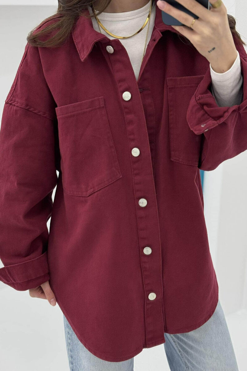 ONE COLOR BUTTON WOMEN DENIM JACKET BURGUNDY/VISHNJE - 4