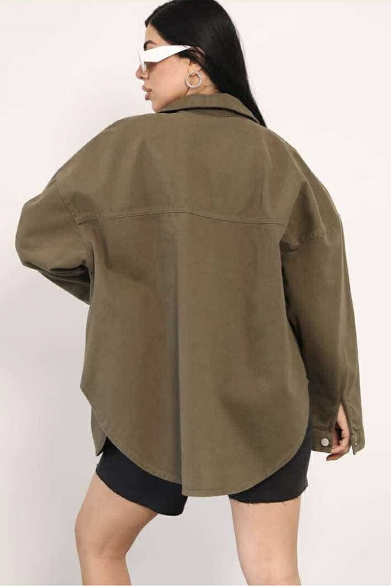 ONE COLOR BUTTON WOMEN DENIM JACKET GREEN/JESHILE - 3