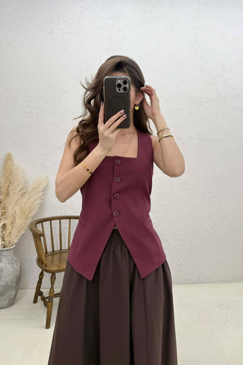 ONE COLOR BUTTON WOMEN VEST BURGUNDY/VISHNJE - 1