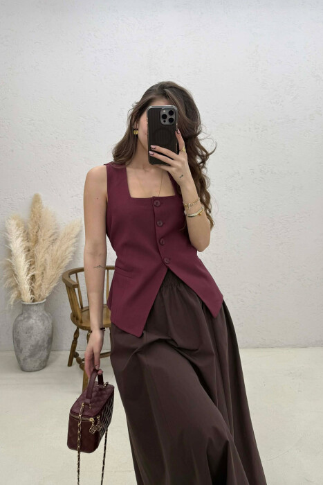 ONE COLOR BUTTON WOMEN VEST BURGUNDY/VISHNJE - 2