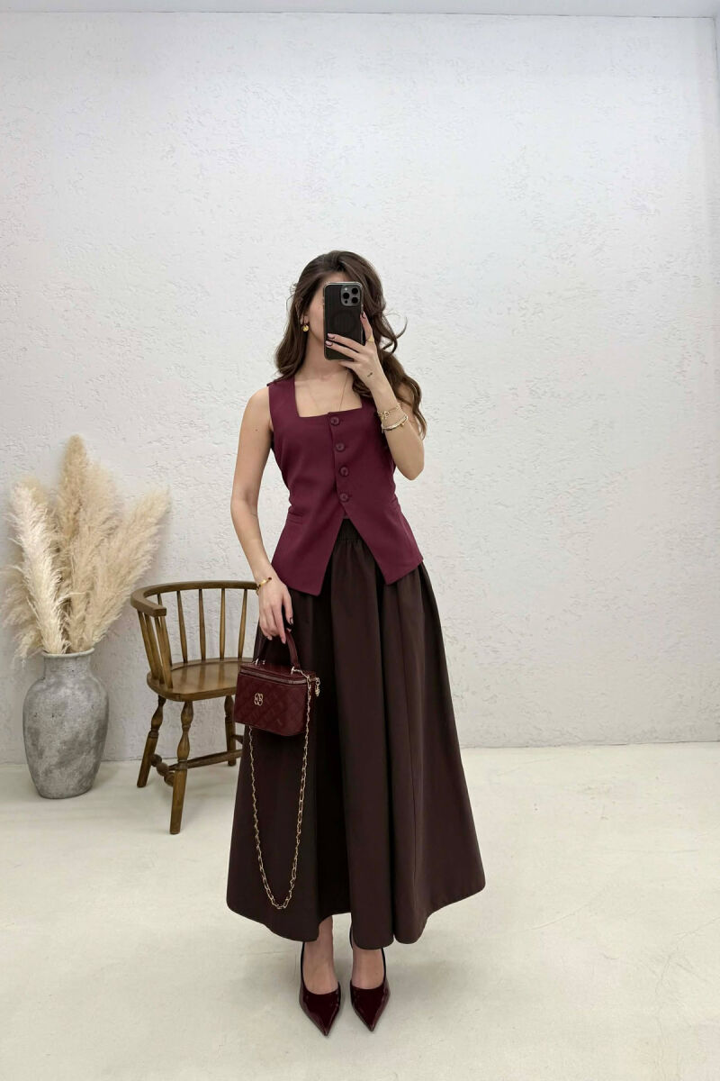 ONE COLOR BUTTON WOMEN VEST BURGUNDY/VISHNJE - 4