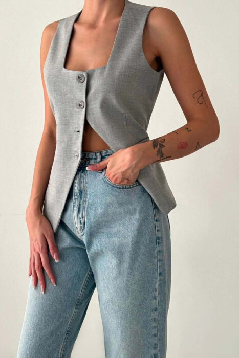 ONE COLOR BUTTON WOMEN VEST LIGHT GREY/GZ - KLAUDIO FASHION
