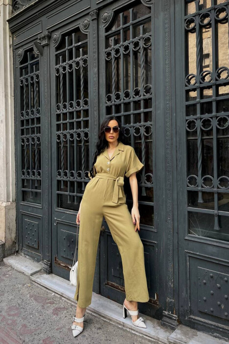 JUMPSUIT NJE NGJYRESH ME LIDHESE TEK BELI PER FEMRA NE NGJYRE ULLI - KLAUDIO FASHION