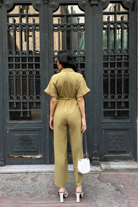 ONE COLOR BUTTONED LACING BELT WOMAN JUMPSUIT OLIVE/ULLI - 2