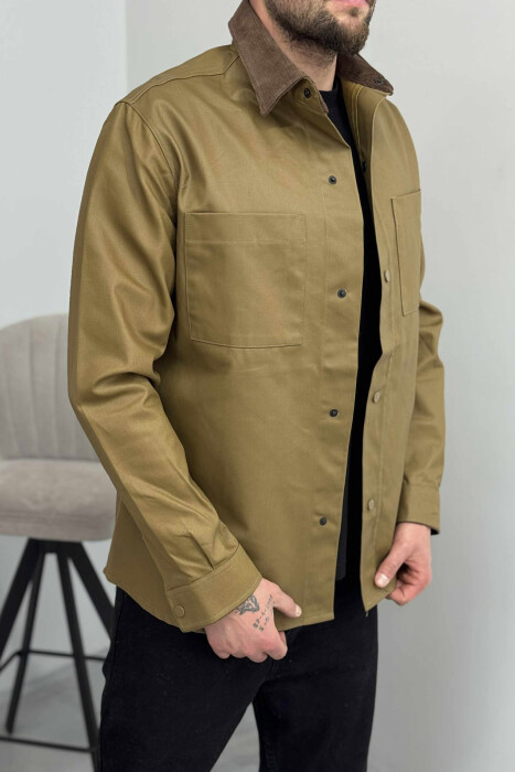 ONE COLOR BUTTONED MEN JACKET BROWN/KAFE - 2