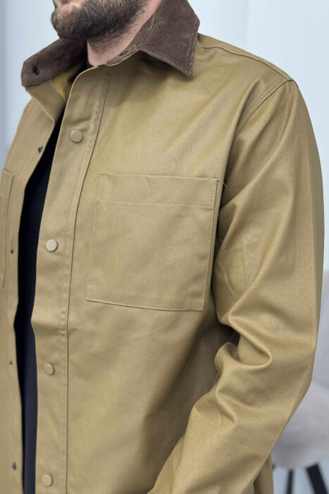 ONE COLOR BUTTONED MEN JACKET BROWN/KAFE - 3