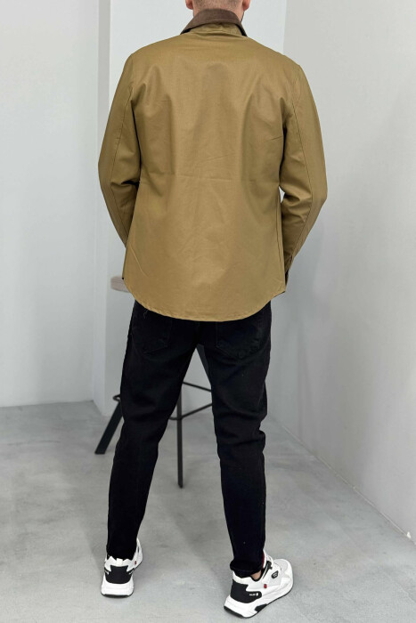 ONE COLOR BUTTONED MEN JACKET BROWN/KAFE - 4