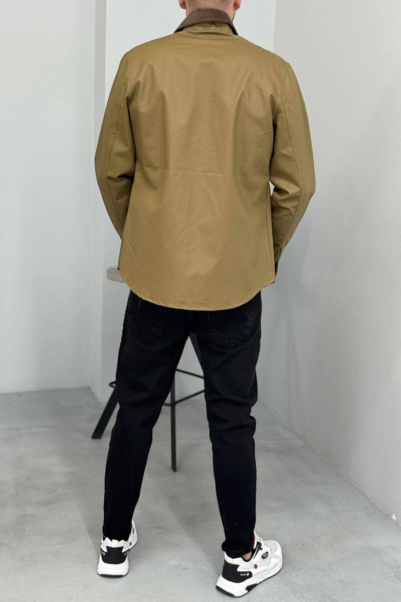 ONE COLOR BUTTONED MEN JACKET BROWN/KAFE - 4