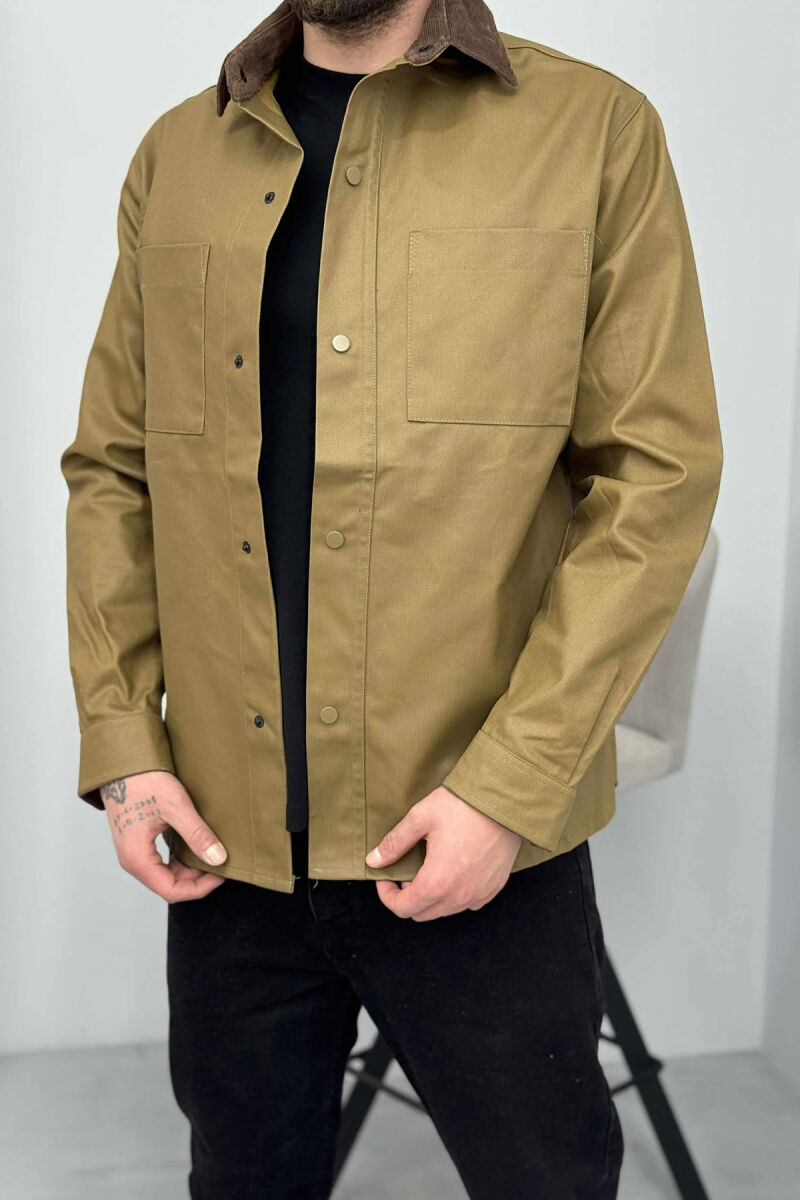 ONE COLOR BUTTONED MEN JACKET BROWN/KAFE - 5