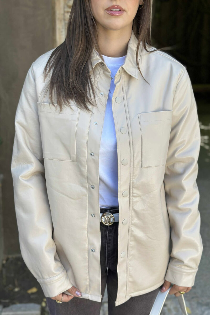 ONE COLOR BUTTONED WARM WOMEN JACKET BEIGE/BEZHE - 2