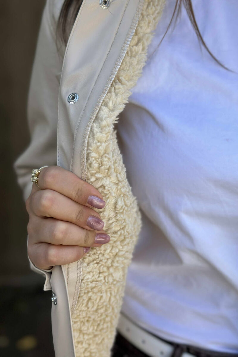 ONE COLOR BUTTONED WARM WOMEN JACKET BEIGE/BEZHE - 4