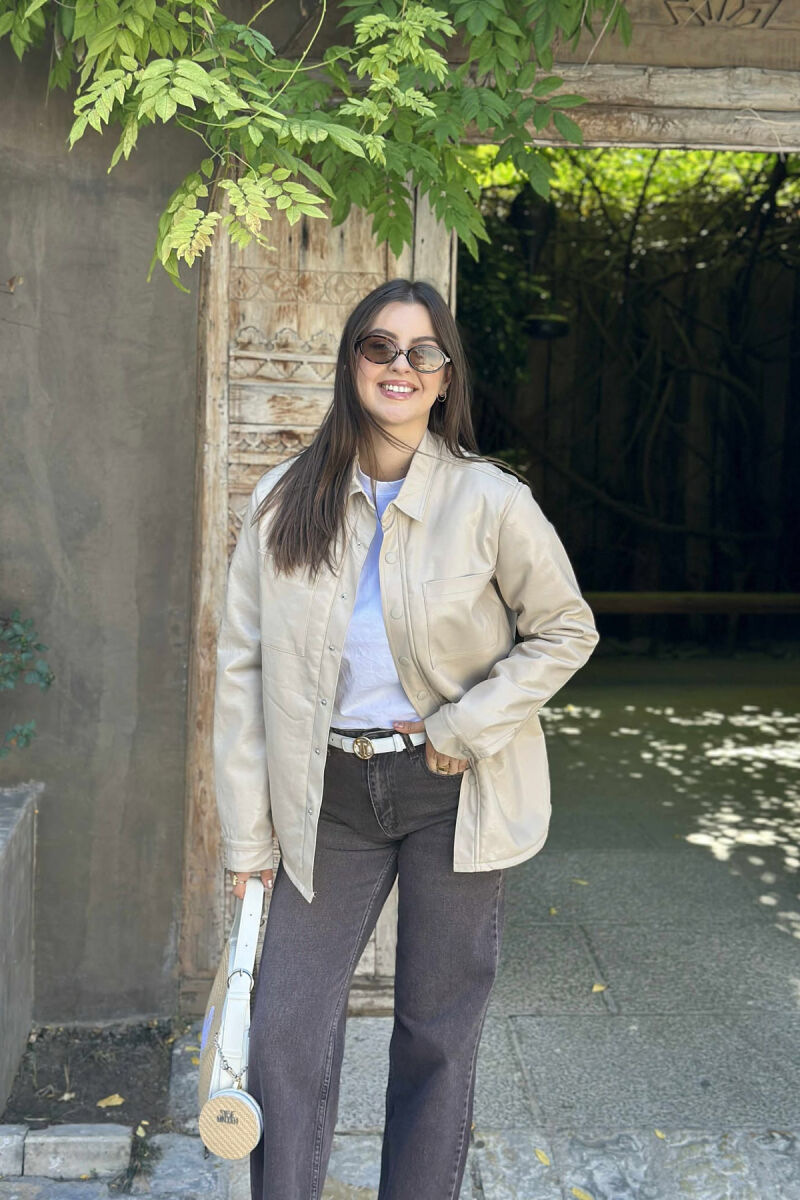 ONE COLOR BUTTONED WARM WOMEN JACKET BEIGE/BEZHE - 5