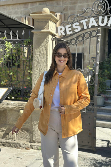 ONE COLOR BUTTONED WARM WOMEN JACKET MUSTARD/MUSTARDE - 1