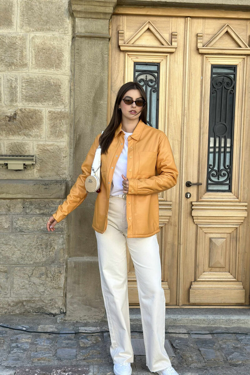 ONE COLOR BUTTONED WARM WOMEN JACKET MUSTARD/MUSTARDE - 4