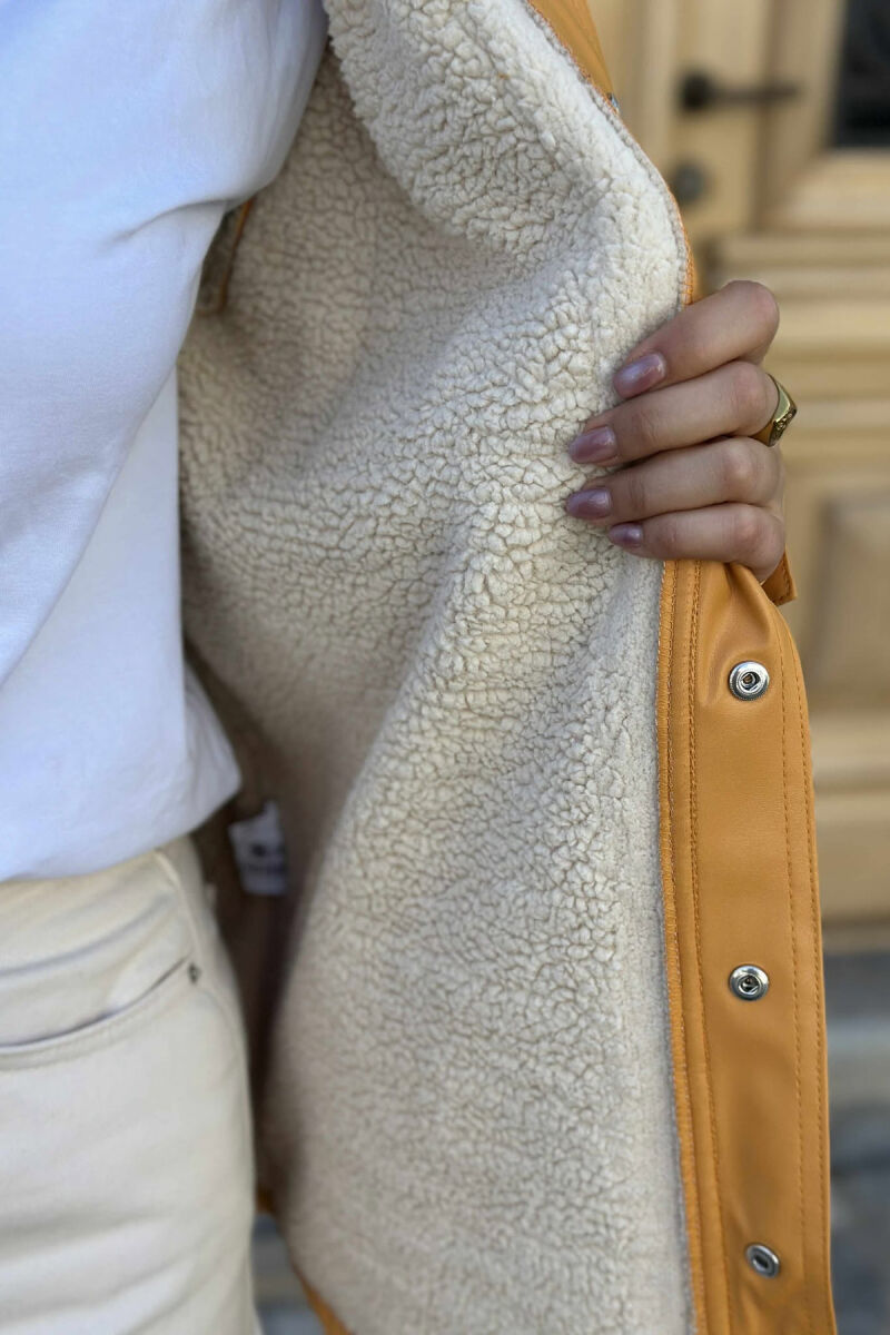 ONE COLOR BUTTONED WARM WOMEN JACKET MUSTARD/MUSTARDE - 8