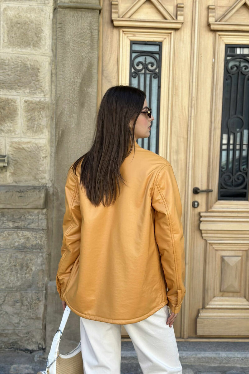 ONE COLOR BUTTONED WARM WOMEN JACKET MUSTARD/MUSTARDE - 9