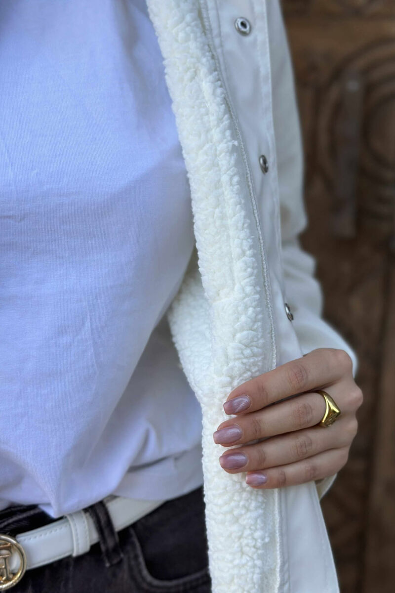 ONE COLOR BUTTONED WARM WOMEN JACKET WHITE-E BARDHE - 3
