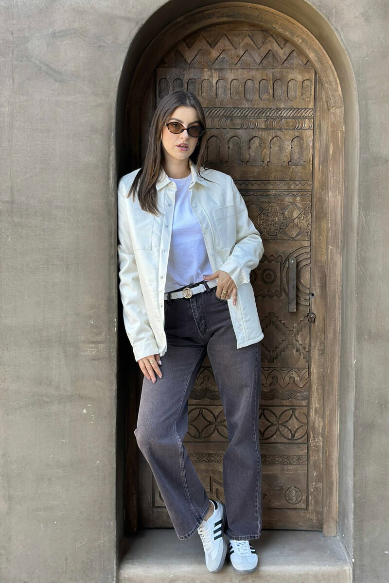 ONE COLOR BUTTONED WARM WOMEN JACKET WHITE-E BARDHE - 4