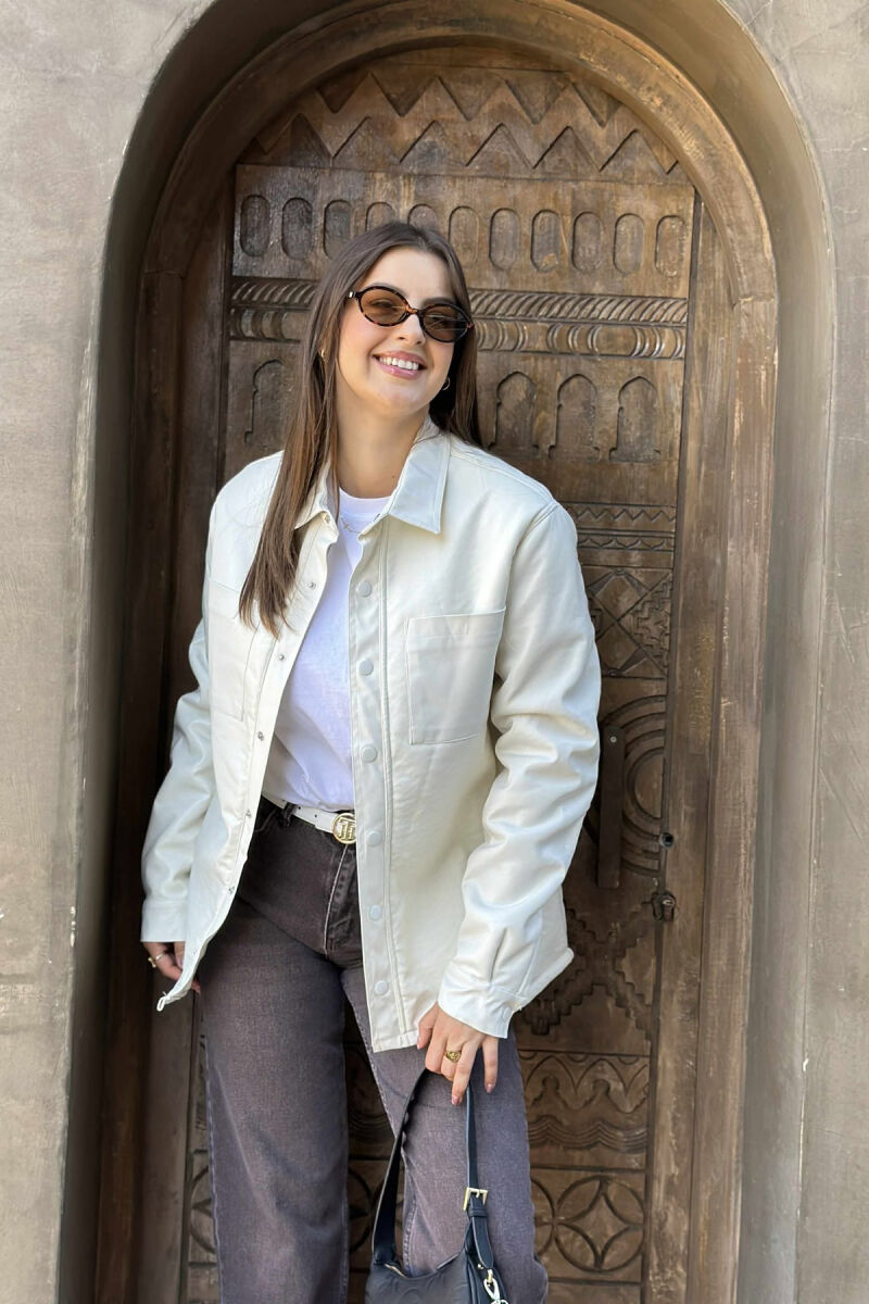 ONE COLOR BUTTONED WARM WOMEN JACKET WHITE-E BARDHE - 5