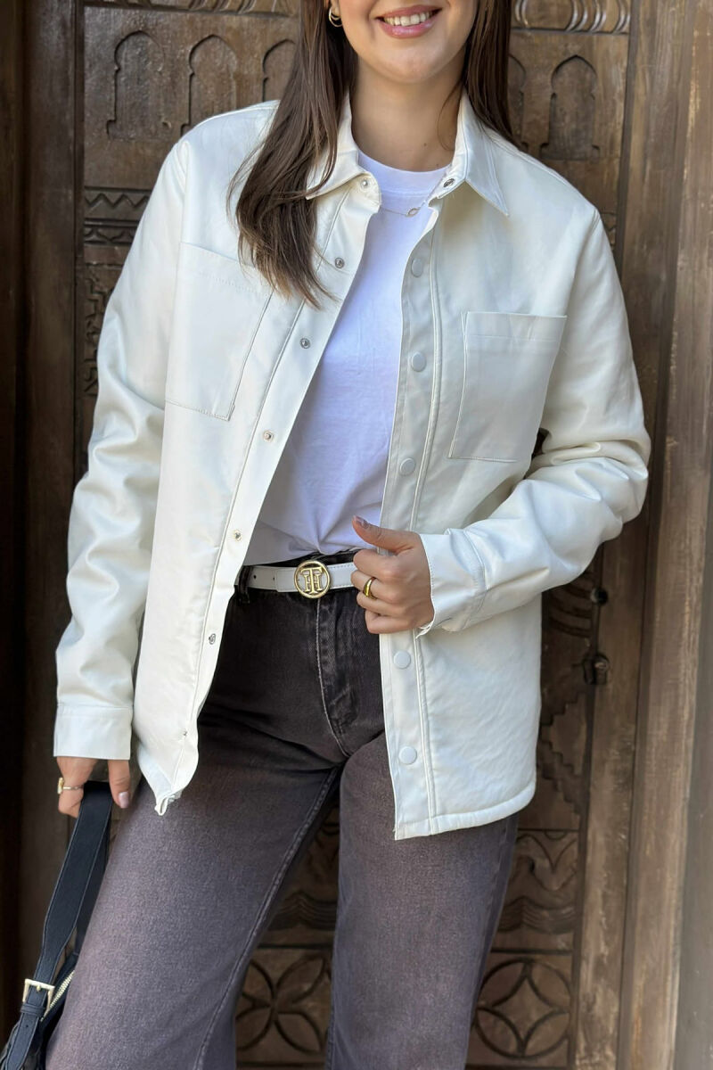 ONE COLOR BUTTONED WARM WOMEN JACKET WHITE-E BARDHE - 6