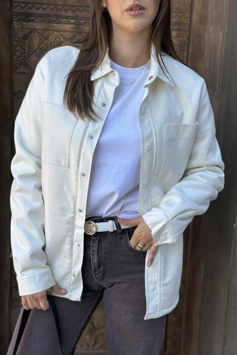 ONE COLOR BUTTONED WARM WOMEN JACKET WHITE-E BARDHE - 7