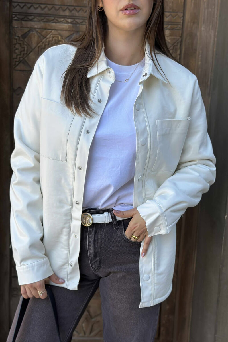 ONE COLOR BUTTONED WARM WOMEN JACKET WHITE-E BARDHE - 7