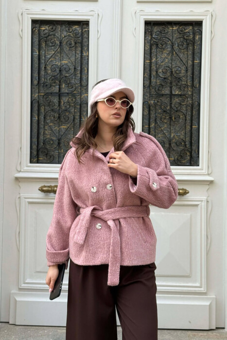 ONE COLOR BUTTONED WOMAN COAT WITH BELT VINEGAR/UTHULL 