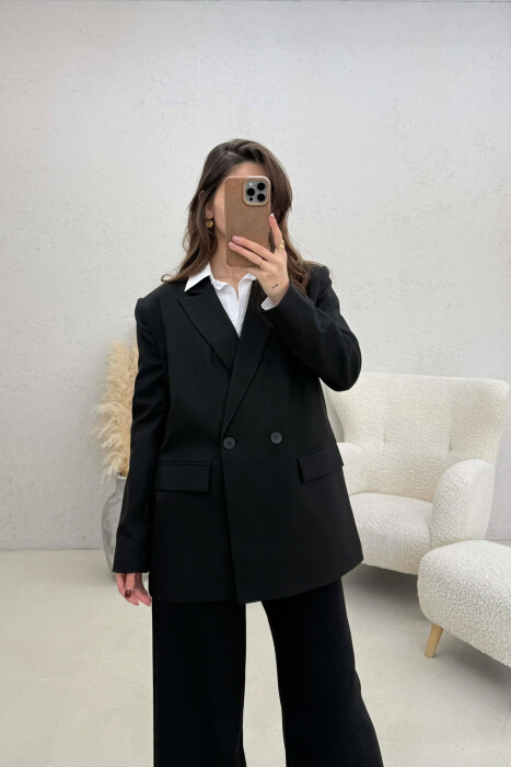 ONE COLOR BUTTONED WOMAN JACKET BLACK/ E ZEZE - 1