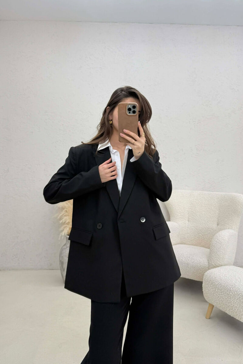 ONE COLOR BUTTONED WOMAN JACKET BLACK/ E ZEZE - 3