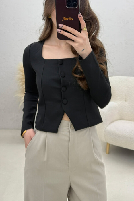 ONE COLOR BUTTONED WOMAN JACKET BLACK/ E ZEZE - KLAUDIO FASHION