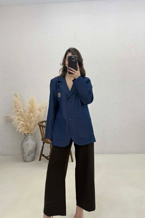 ONE COLOR BUTTONED WOMAN JACKET BLUE/BLU - 1
