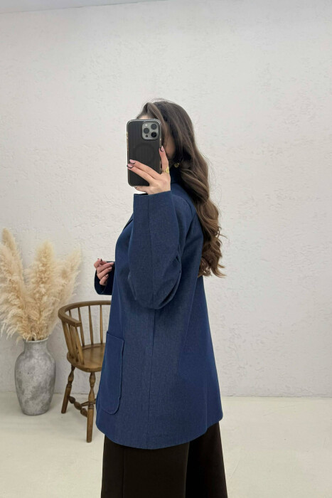 ONE COLOR BUTTONED WOMAN JACKET BLUE/BLU - 3