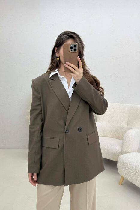 ONE COLOR BUTTONED WOMAN JACKET BROWN/KAFE - 1