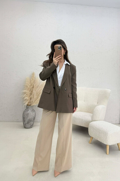ONE COLOR BUTTONED WOMAN JACKET BROWN/KAFE - 2