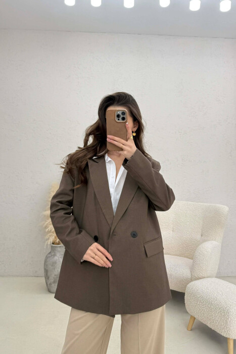 ONE COLOR BUTTONED WOMAN JACKET BROWN/KAFE - 3