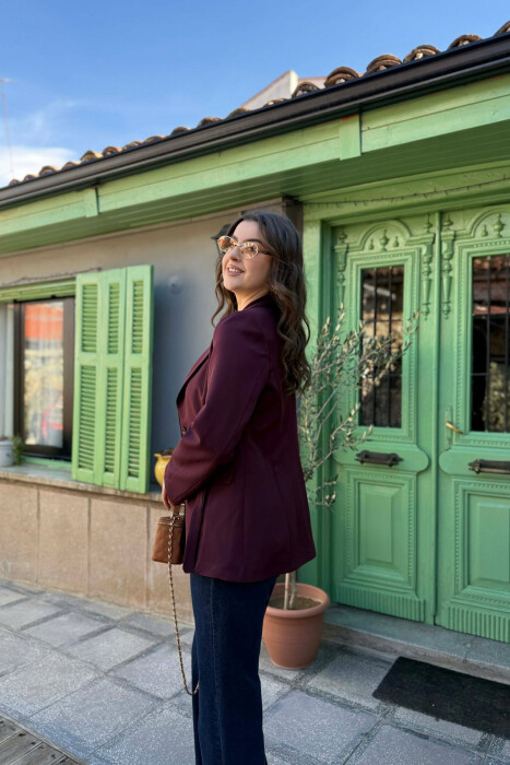 ONE COLOR BUTTONED WOMAN JACKET BURGUNDY/VISHNJE - 2