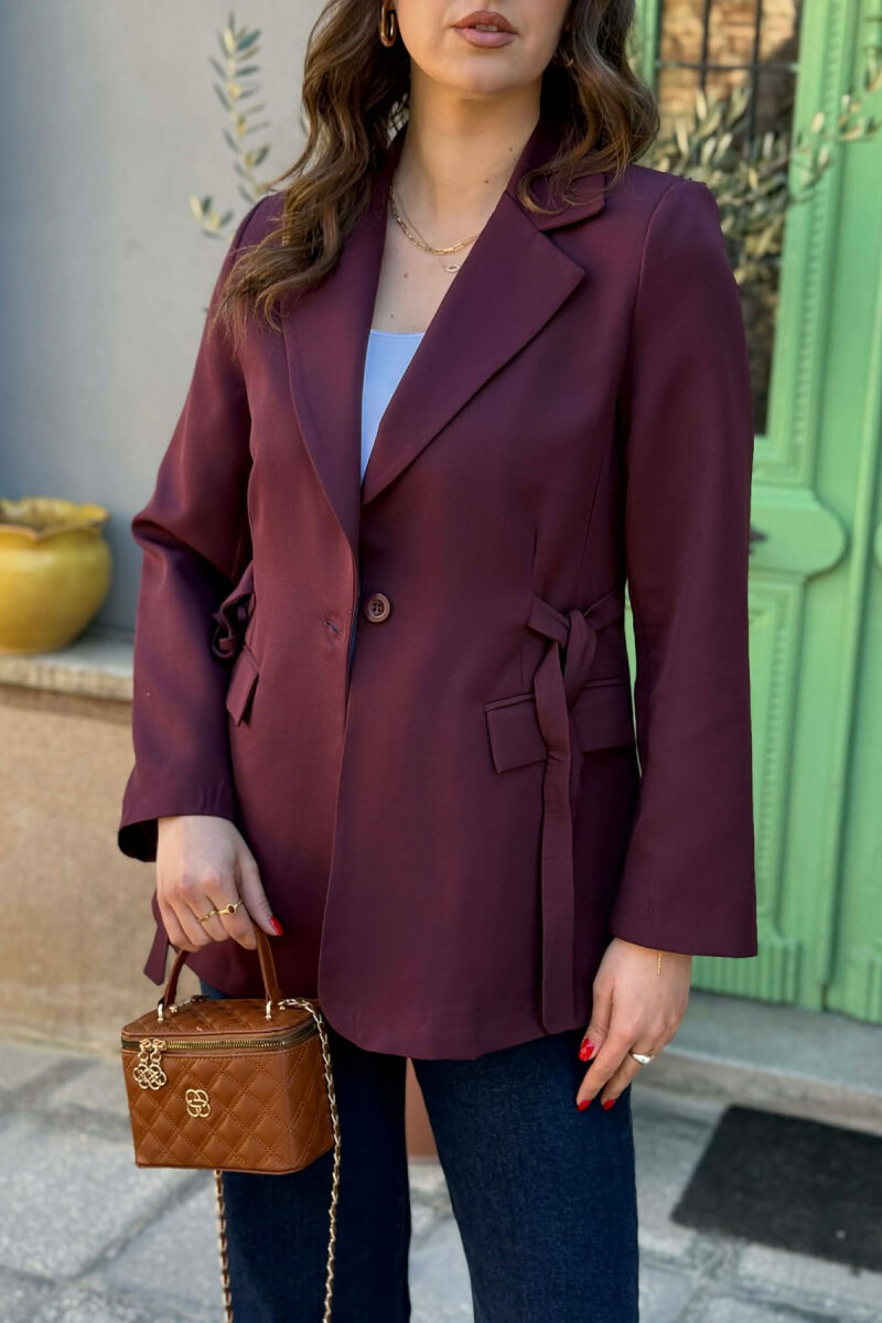 ONE COLOR BUTTONED WOMAN JACKET BURGUNDY/VISHNJE - 3