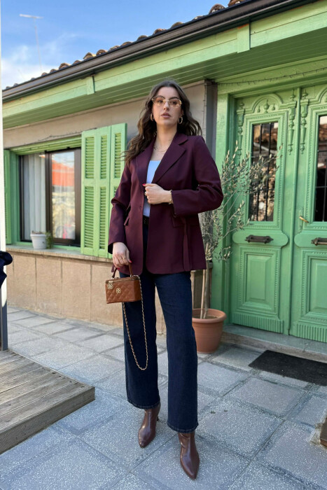 ONE COLOR BUTTONED WOMAN JACKET BURGUNDY/VISHNJE - 5