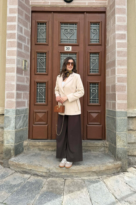 ONE COLOR BUTTONED WOMAN JACKET CREAM/KREM - 4