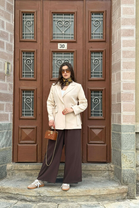 ONE COLOR BUTTONED WOMAN JACKET CREAM/KREM - 5