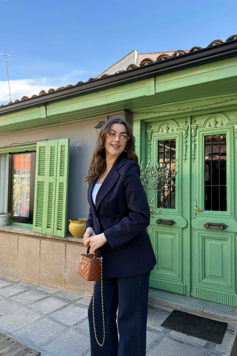 ONE COLOR BUTTONED WOMAN JACKET DARK BLUE/BEE - 4