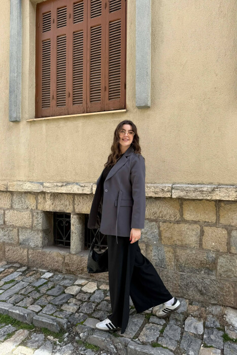 ONE COLOR BUTTONED WOMAN JACKET DARK GREY/GEE - 3