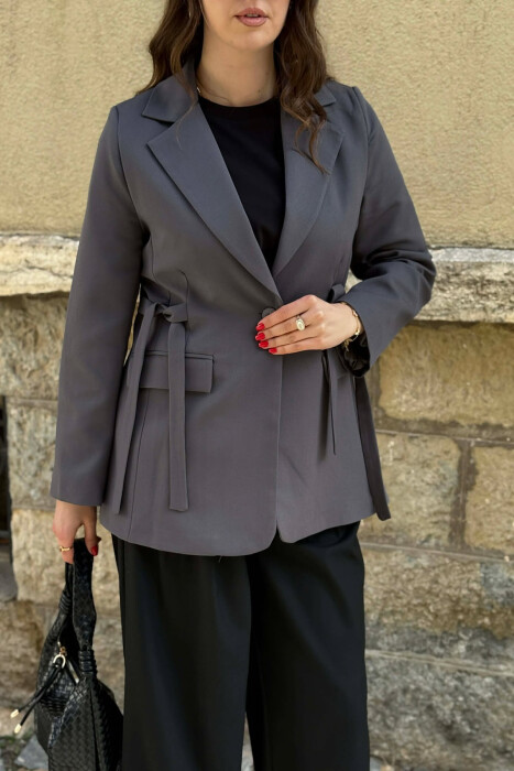 ONE COLOR BUTTONED WOMAN JACKET DARK GREY/GEE - 6