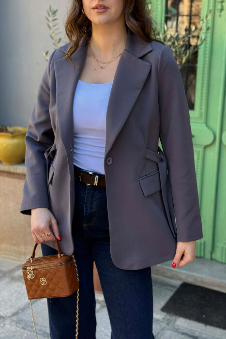 ONE COLOR BUTTONED WOMAN JACKET GREY/GRI - 4