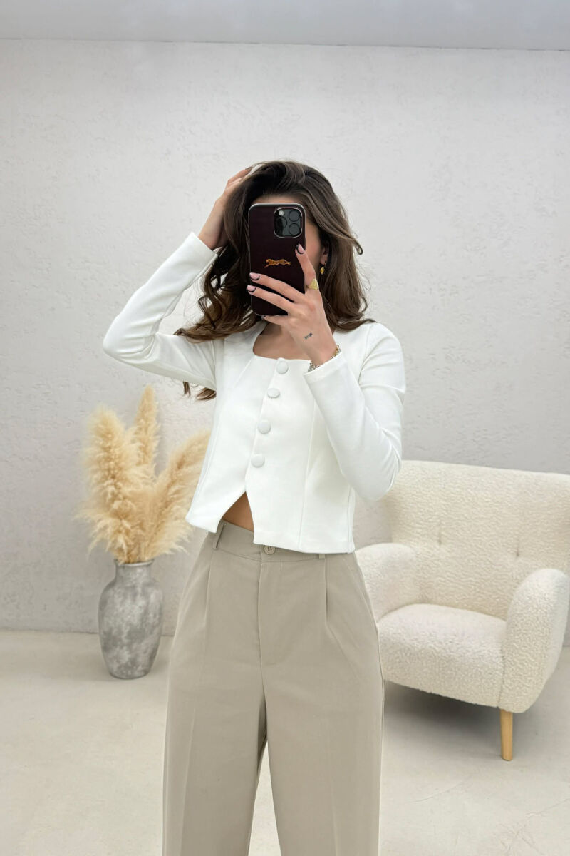 ONE COLOR BUTTONED WOMAN JACKET WHITE-E BARDHE - 1